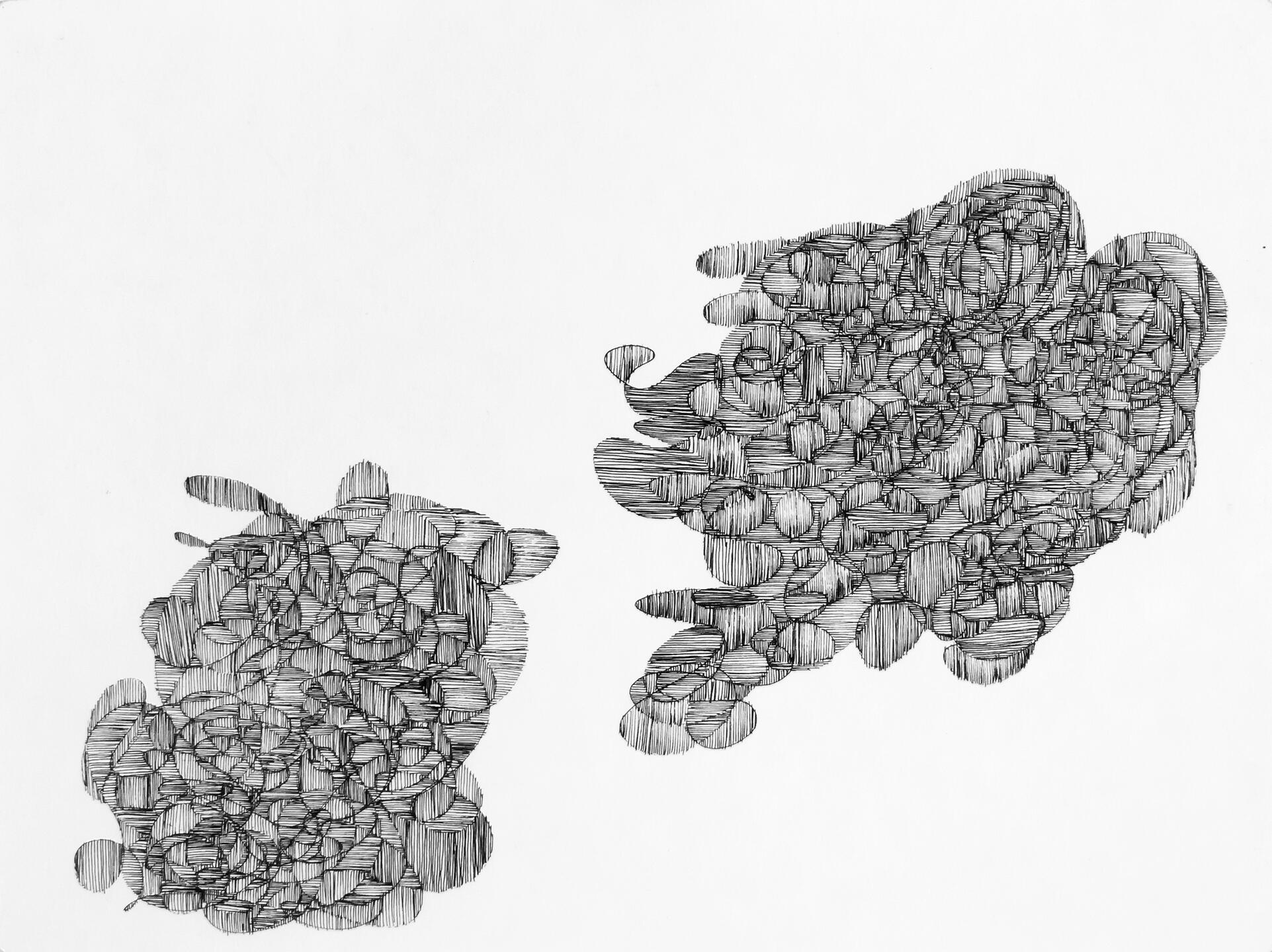 Diálogo II. Tinta sobre papel de algodón. 28 × 34 cm. 2022. (Para venta personalizada llamar al 55 25 00 11 18).